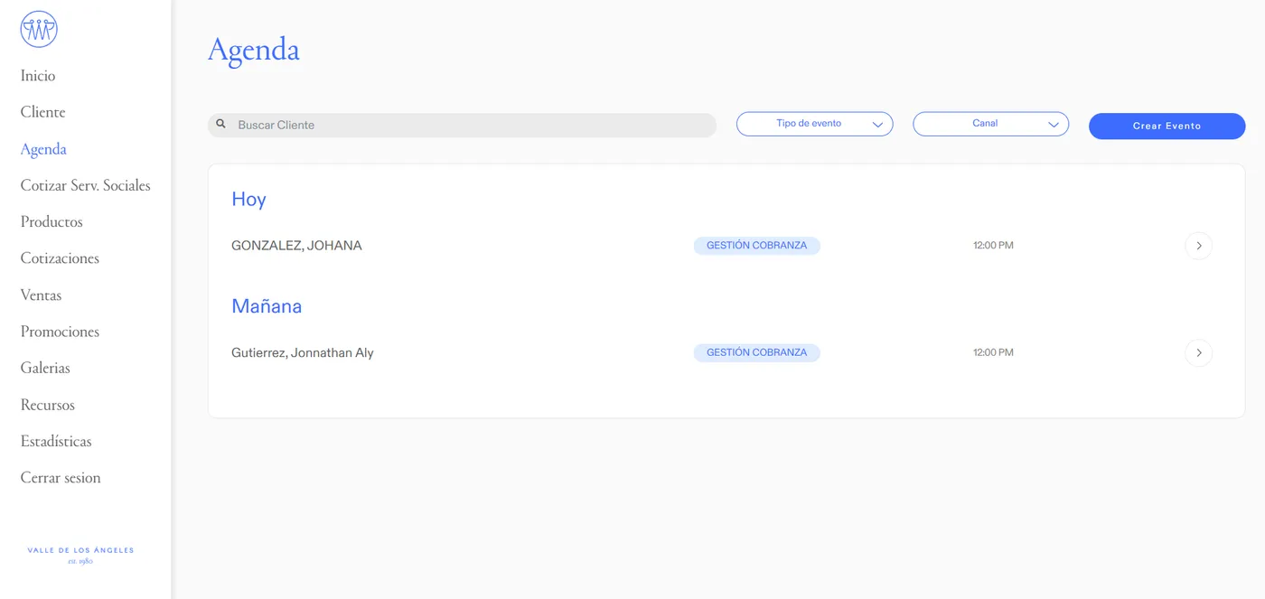Agenda de gestión de cobranza en el CRM de JKMATE